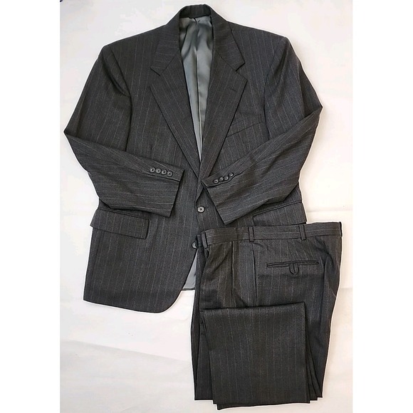 Polo Ralph Lauren Other - VTG Polo Ralph Lauren Gray Pinstriped Wool Suit Sz 43S Pants 37.5"X27.25"